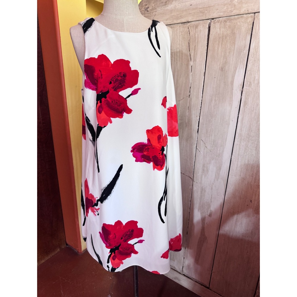 Lauren Ralph Lauren Floral Poppy Shift Dress White Red Sleeveless has pockets
